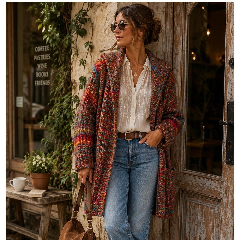 Ecote Urban Outfitters Multicolor Chunky Knit Hooded Cardigan Sweater XS/S